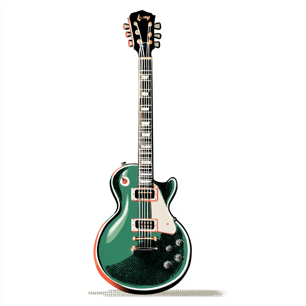 Illustration of a green Gibson Les Paul guitar