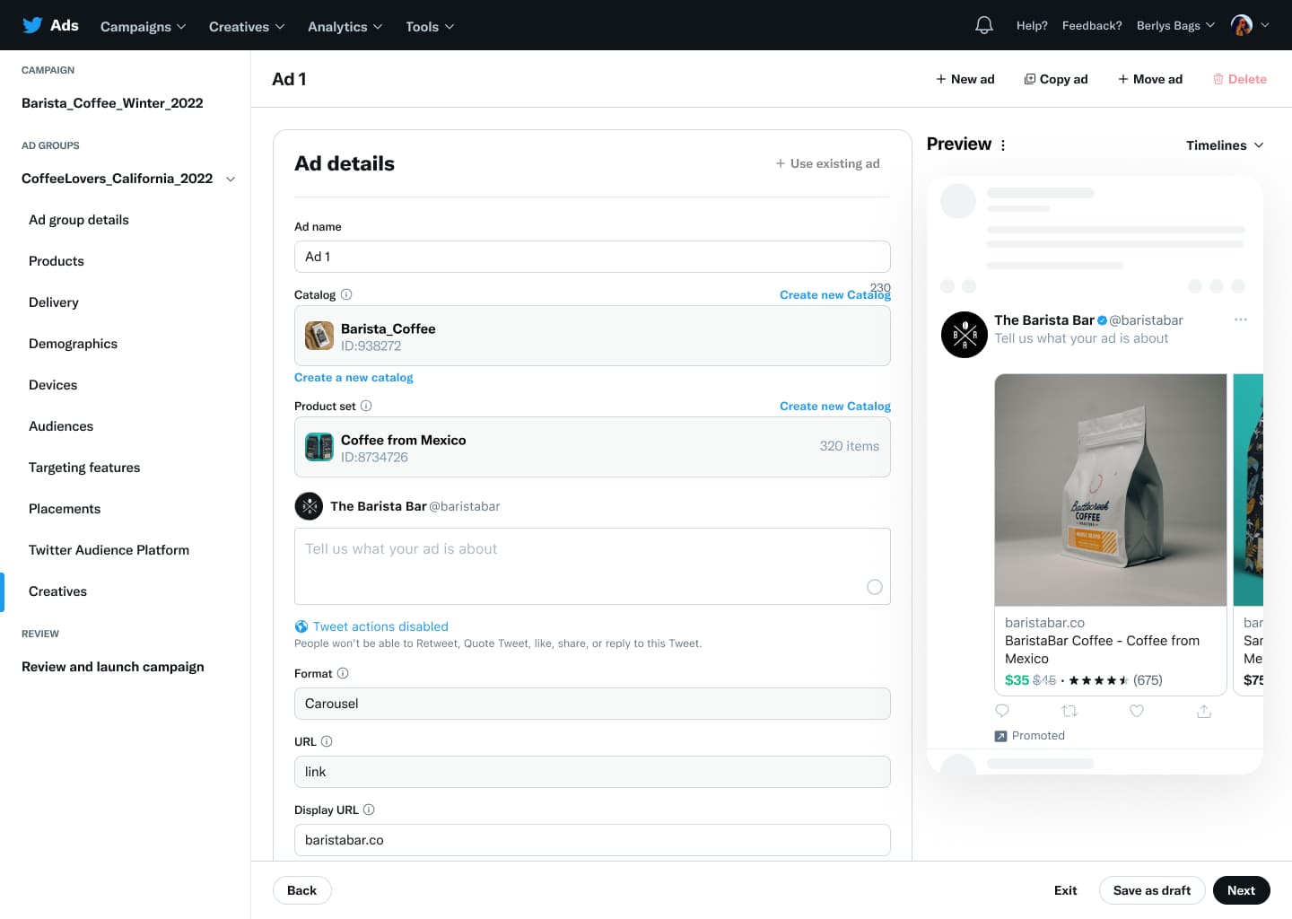 Product catalog interface showing filterable product grid with images, prices, and selection controls