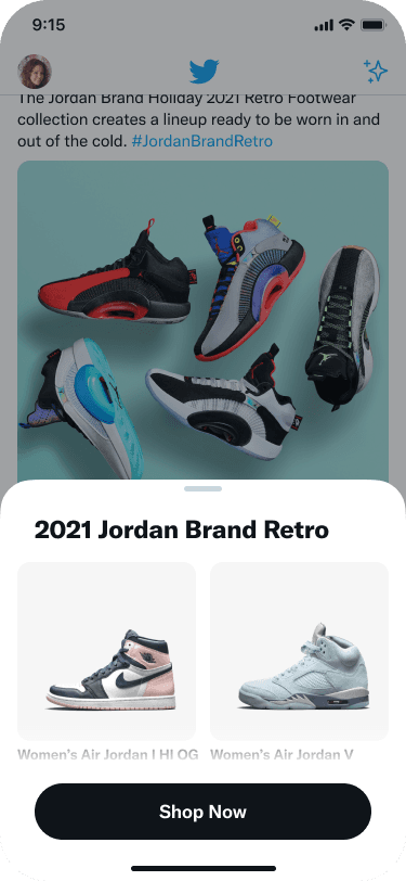 Collection Ad expanded to half-sheet view showing larger product grid with prices and interactive product cards