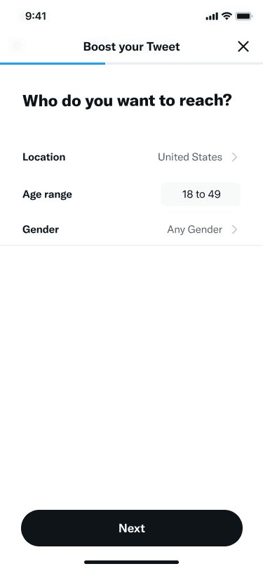 Mobile ad account creation form with business details, billing address, and tax information fields