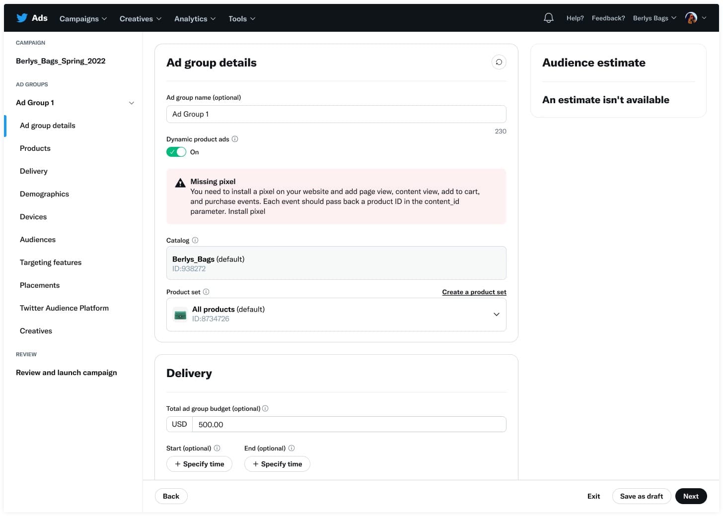 Ads Manager onboarding screen introducing Dynamic Product Ads with benefits list and get started call-to-action