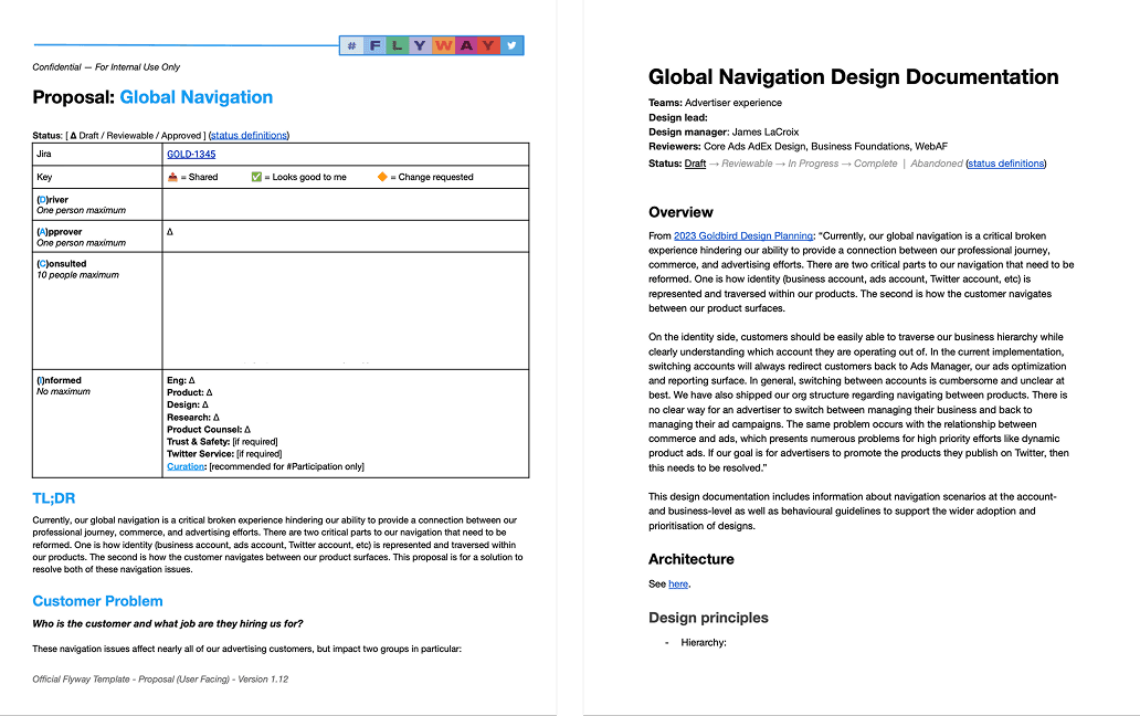 A diagram mapping the two core navigation problems: identity (which account you are operating as and how to switch) and product surface navigation (how to move between Ads Manager, Business Settings, Shopping Manager, and related tools).